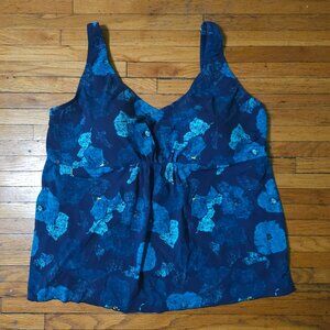"L.L. Bean" NWT Shaping Swim Soft-Drape Tankini Darkest Navy/Beach Glass Floral